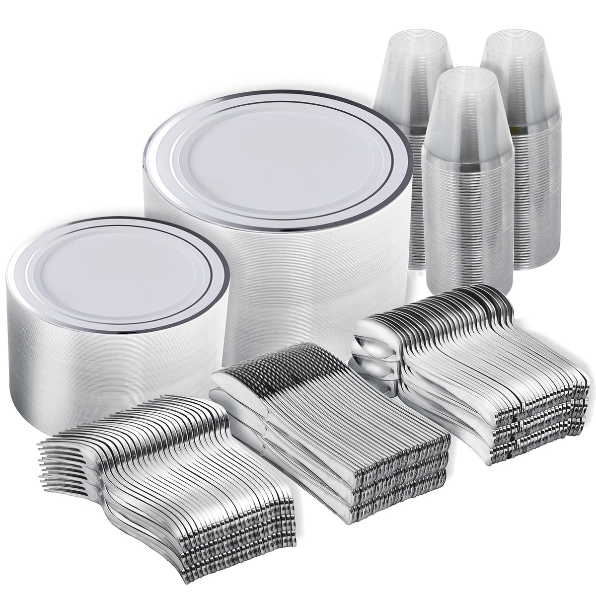 N9R 600PCS White and Gold Plastic Plates, Disposable Dinnerware Set