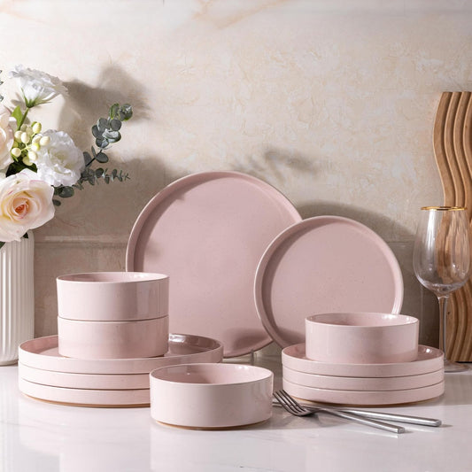 AmorArc Stoneware Dinnerware Sets for 4,12Pcs Plates and Bowls Set