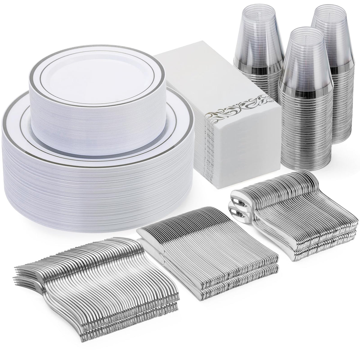Goodluck 700 Piece Gold Dinnerware Set for 100 Guests, Disposable Plate Set
