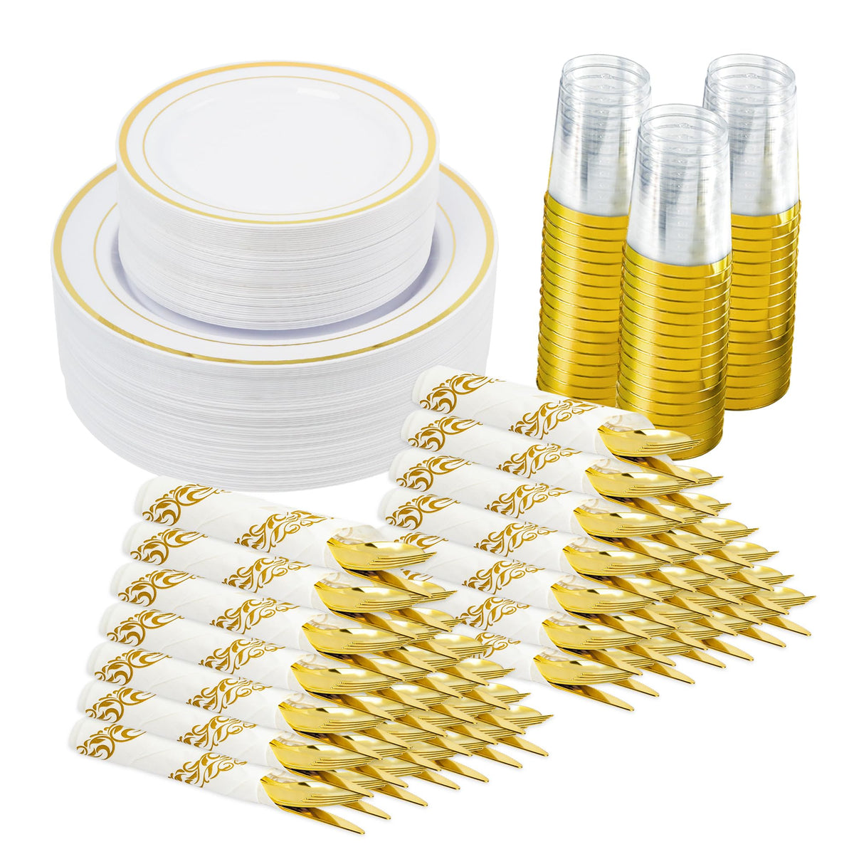 Fijinhom 175PCS Plastic Plates for 25 Guests, Silver Disposable Plates
