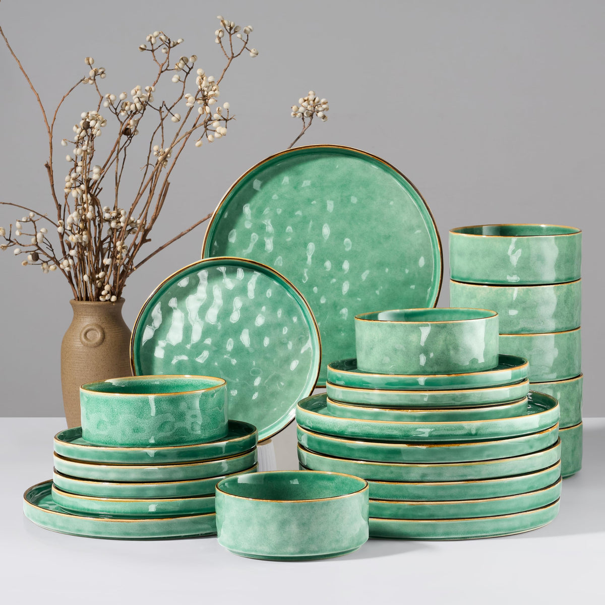 HaWare Dinnerware Sets, 12-Piece Plates and Bowls Set, Speckled White