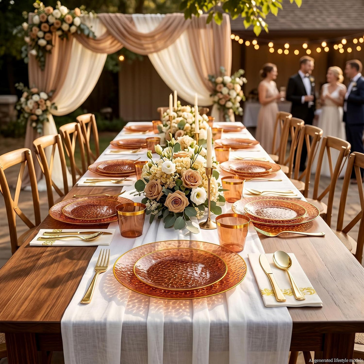DaYammi 350PCS Amber Plastic Dinnerware Set for 50 Guests