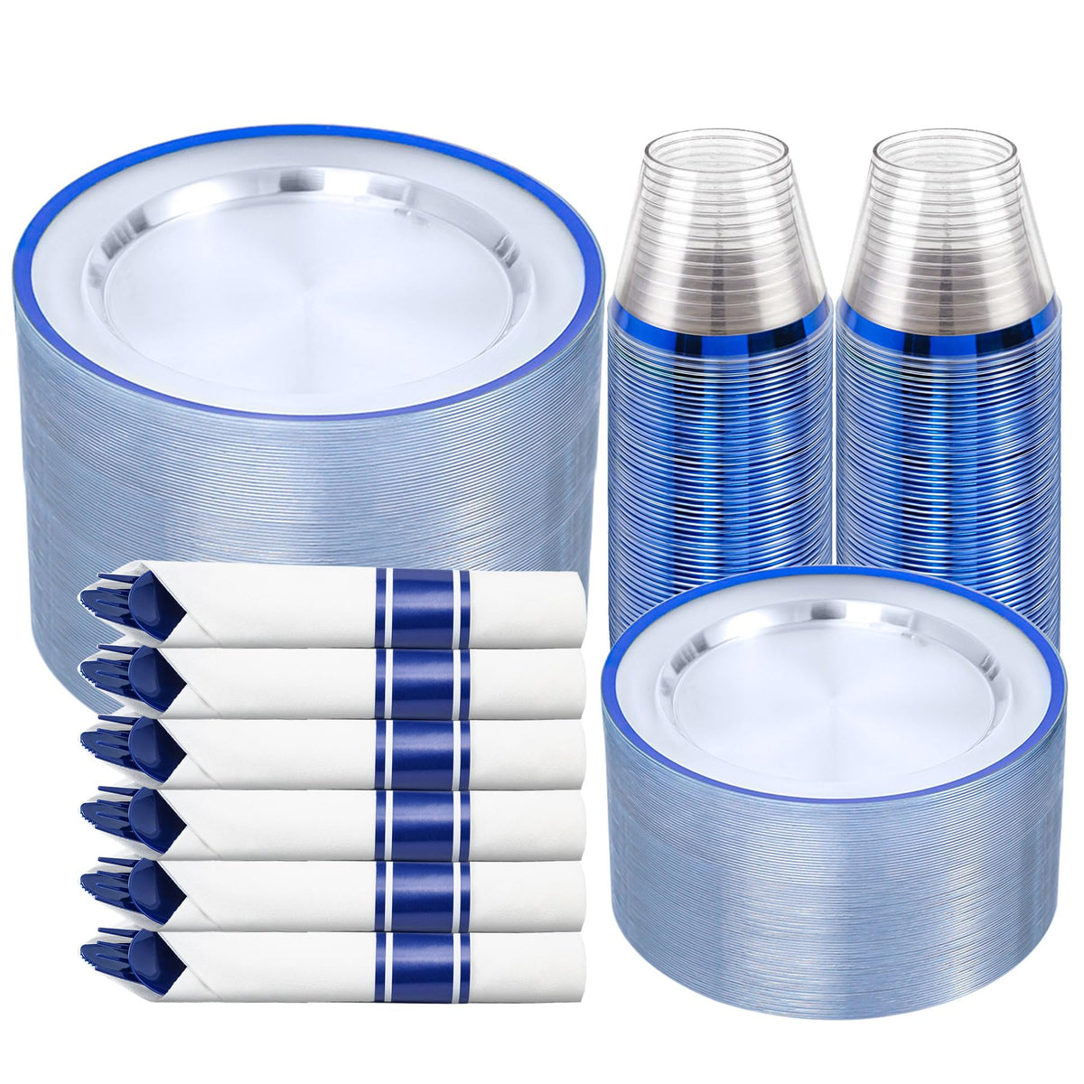 N9R 350PCS White and Gold Plastic Plates, Disposable Dinnerware Set