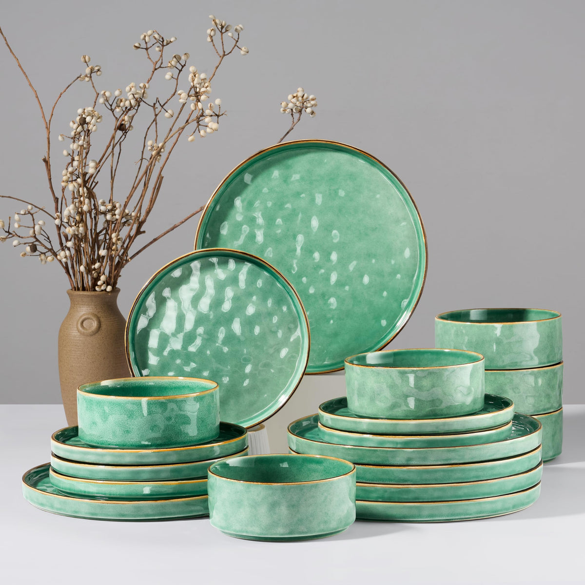 HaWare Dinnerware Sets, 12-Piece Plates and Bowls Set, Speckled White