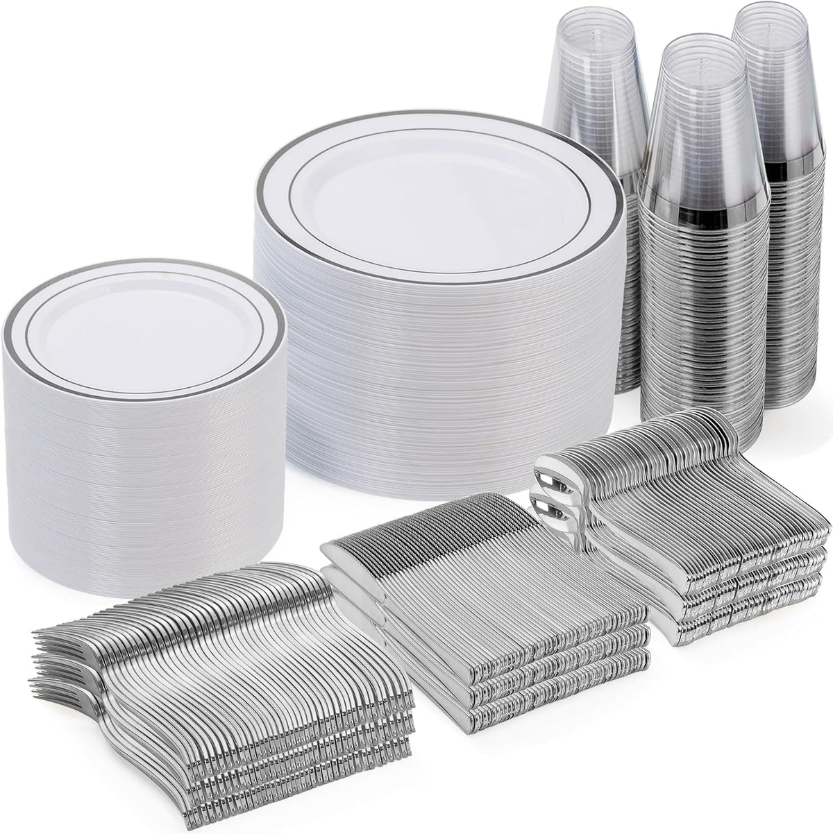 Goodluck 600 Plastic Piece Disposable Silver Plates for 100 Guests