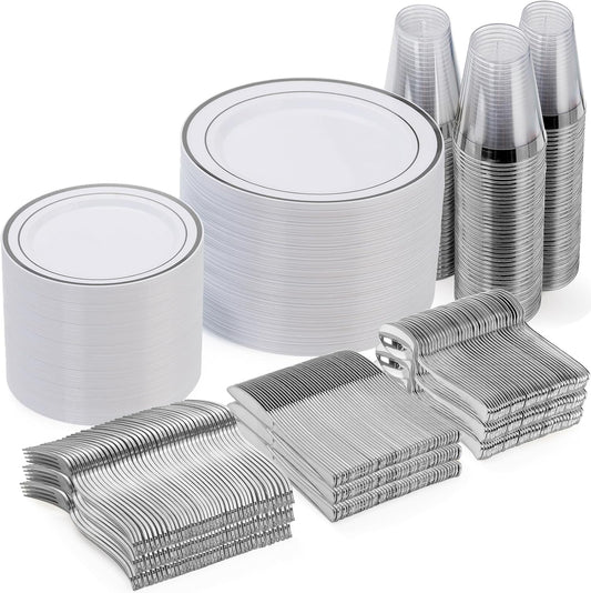 Goodluck 600 Plastic Piece Disposable Silver Plates for 100 Guests