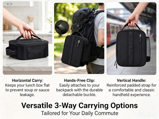 Lunch Box Insulated Lunch bag for Men Teen Kids Boys Adult Portable Stylish Small Lunchbox Special Design for Working Office school Picnic (Black 6L(Without Shoulder Straps))