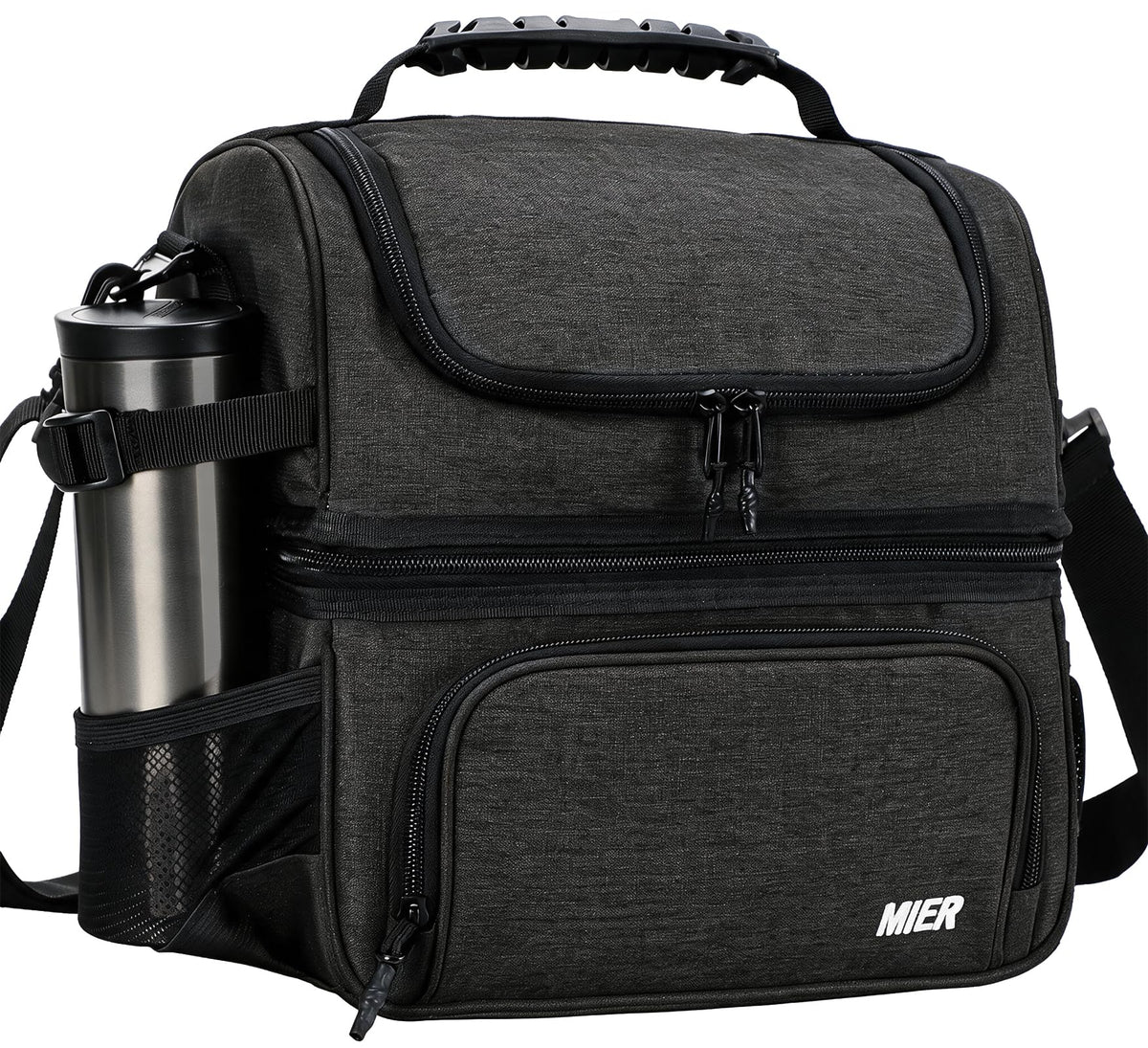 MIER Lunch Box for Men Dual Compartment Adult Lunch Bag for Work Army Green