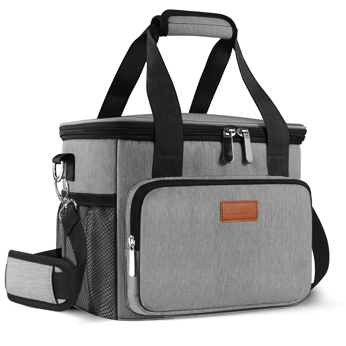 Femuar Reusable Lunch Box for Men/Women - Insulated Lunch Bag Leakproof Lunchbox for Work Office Picnic Beach - Freezable Lunch Cooler Bag with Adjustable Shoulder Strap - Black