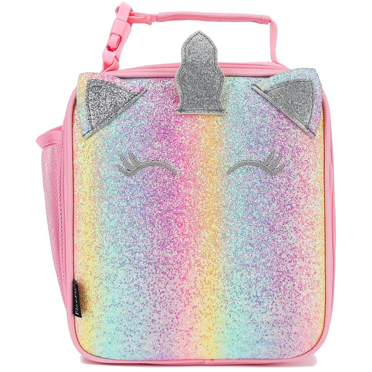 FlowFly Kids Lunch Box Insulated Letter Print Soft Bag Mini Cooler Back to School Thermal Meal Tote Kit for Girls, Boys, Black
