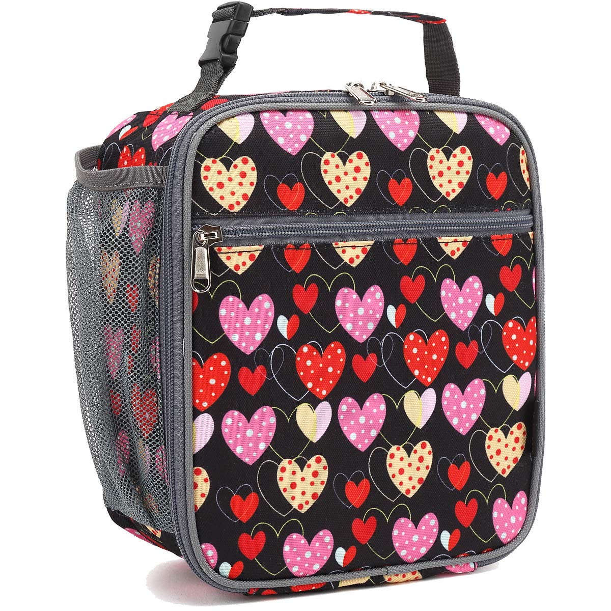 FlowFly Kids Lunch Box Insulated Letter Print Soft Bag Mini Cooler Back to School Thermal Meal Tote Kit for Girls, Boys, Black