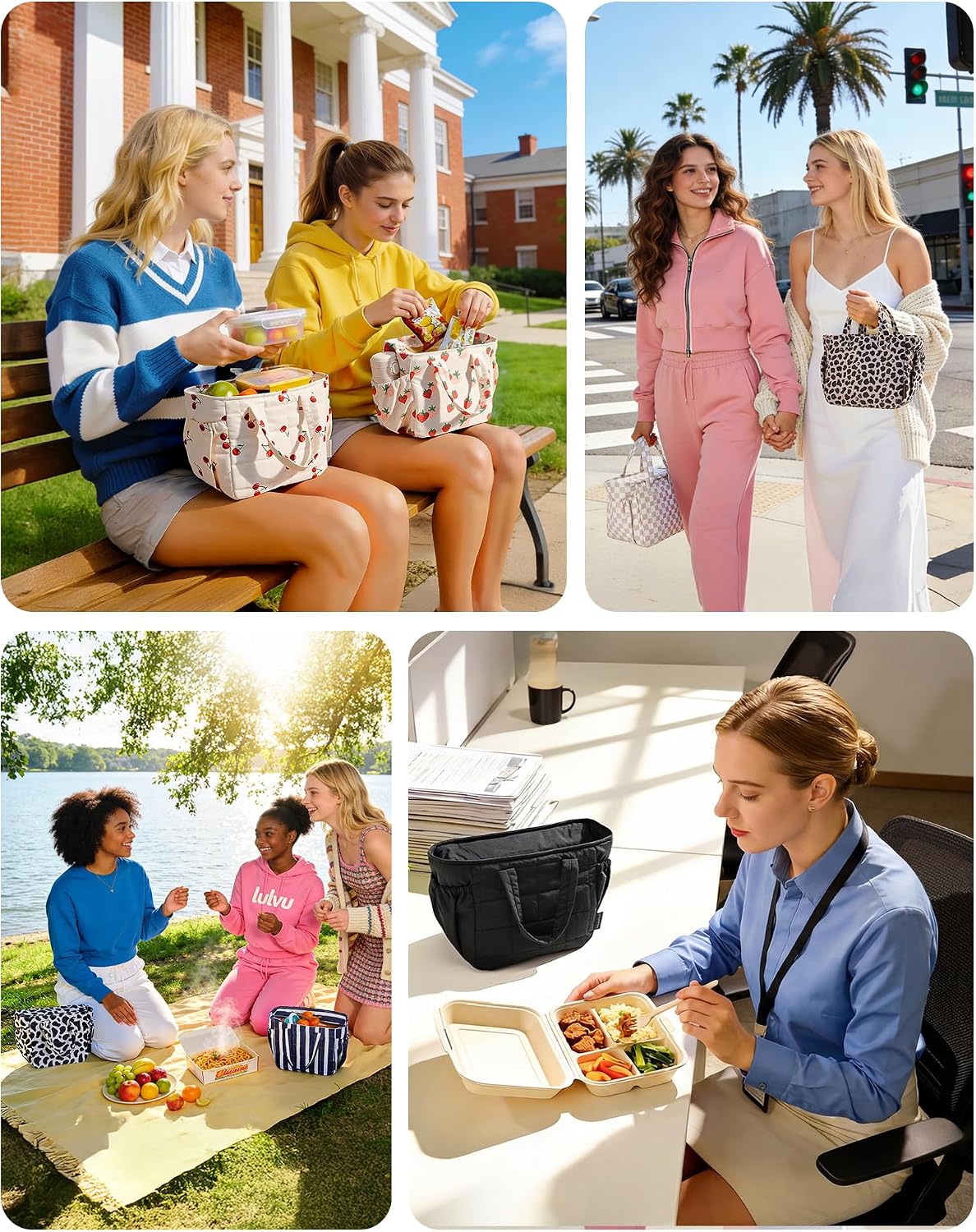 BAGSMART Lunch Bag Women Small Cute Quilted Insulated Leakproof Lightweight