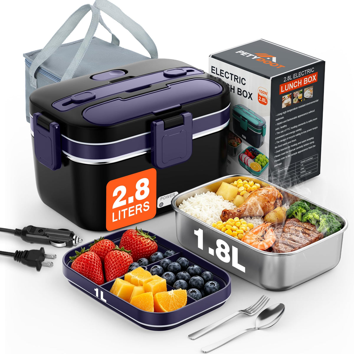 2.8L Electric Heated Lunch Box for Adult 100W Portable Food Warmer