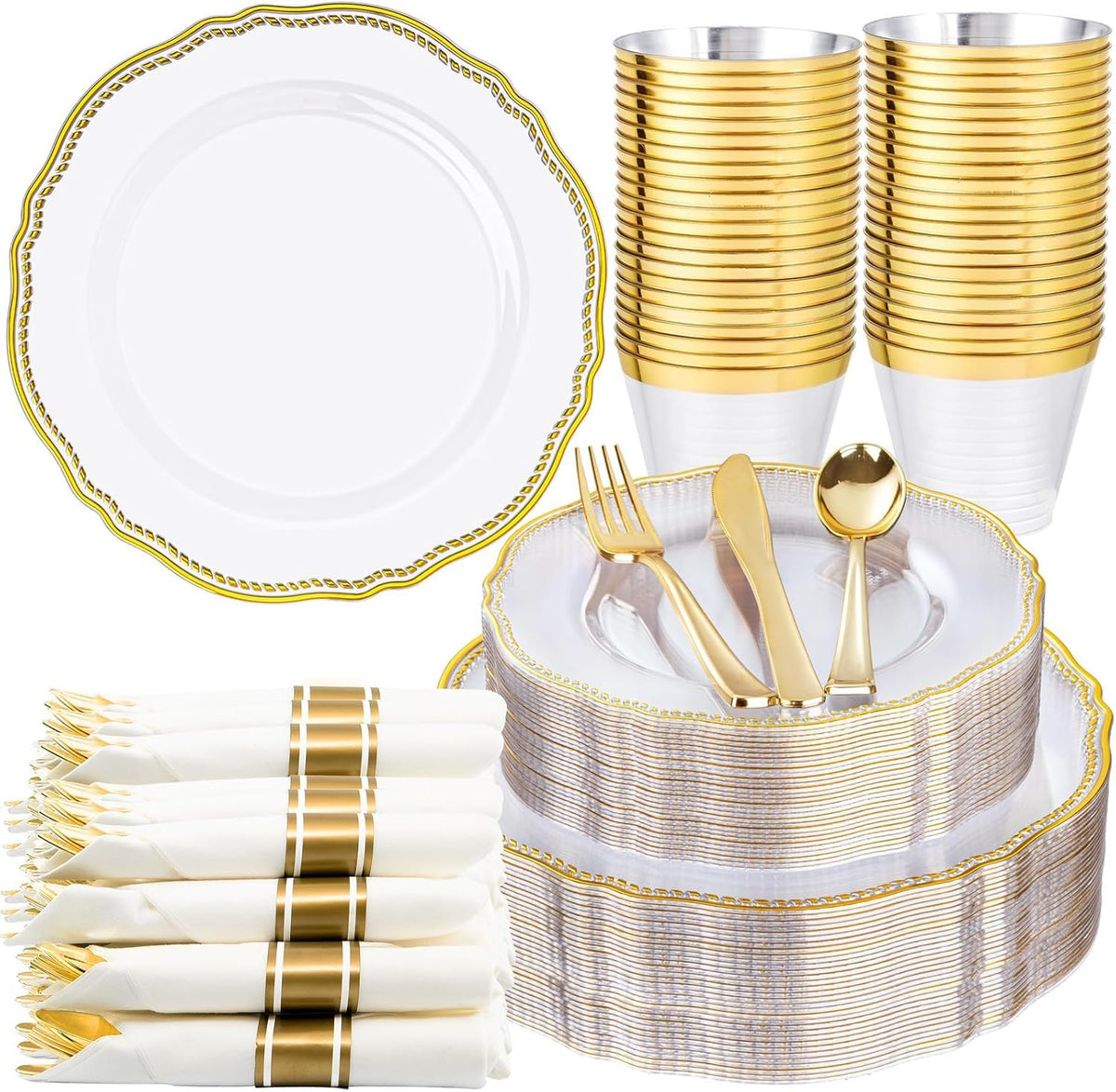 Hioasis 175 Pcs Black and Gold Plastic Plates Wedding & Party