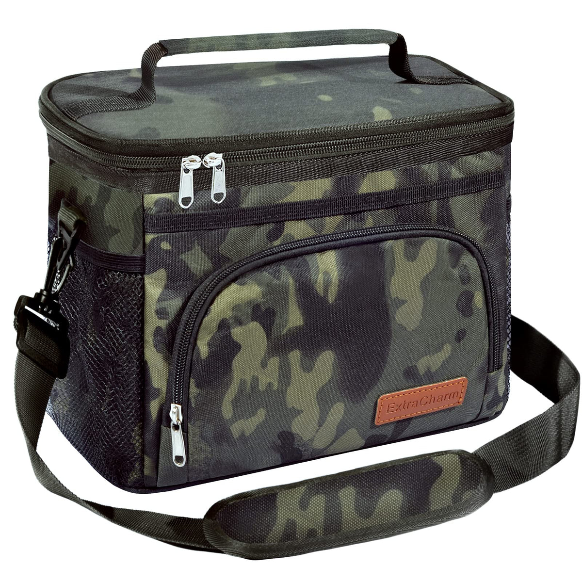 ExtraCharm Insulated Lunch Bag for Women/Men - Reusable Lunch Box for Office Picnic Hiking Beach - Leakproof Cooler Tote Bag Organizer with Adjustable Shoulder Strap for Adults - Black