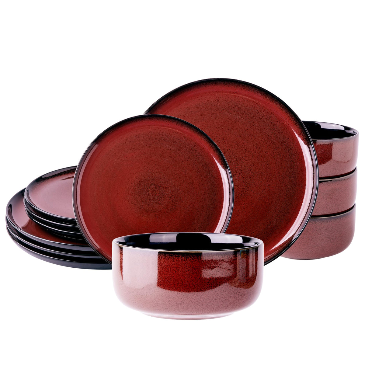 LeRatio Ceramic Dinnerware Sets for 4,12Pcs Porcelain Plates and Bowls Set
