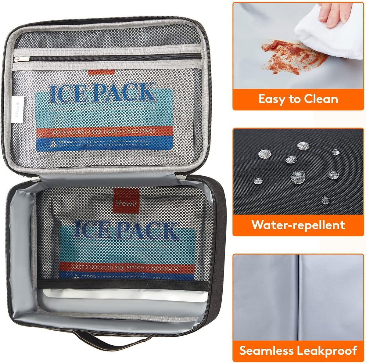 Lifewit Freezable Lunch Box, Insulated Reusable Lunch Bag with 2 Ice Packs