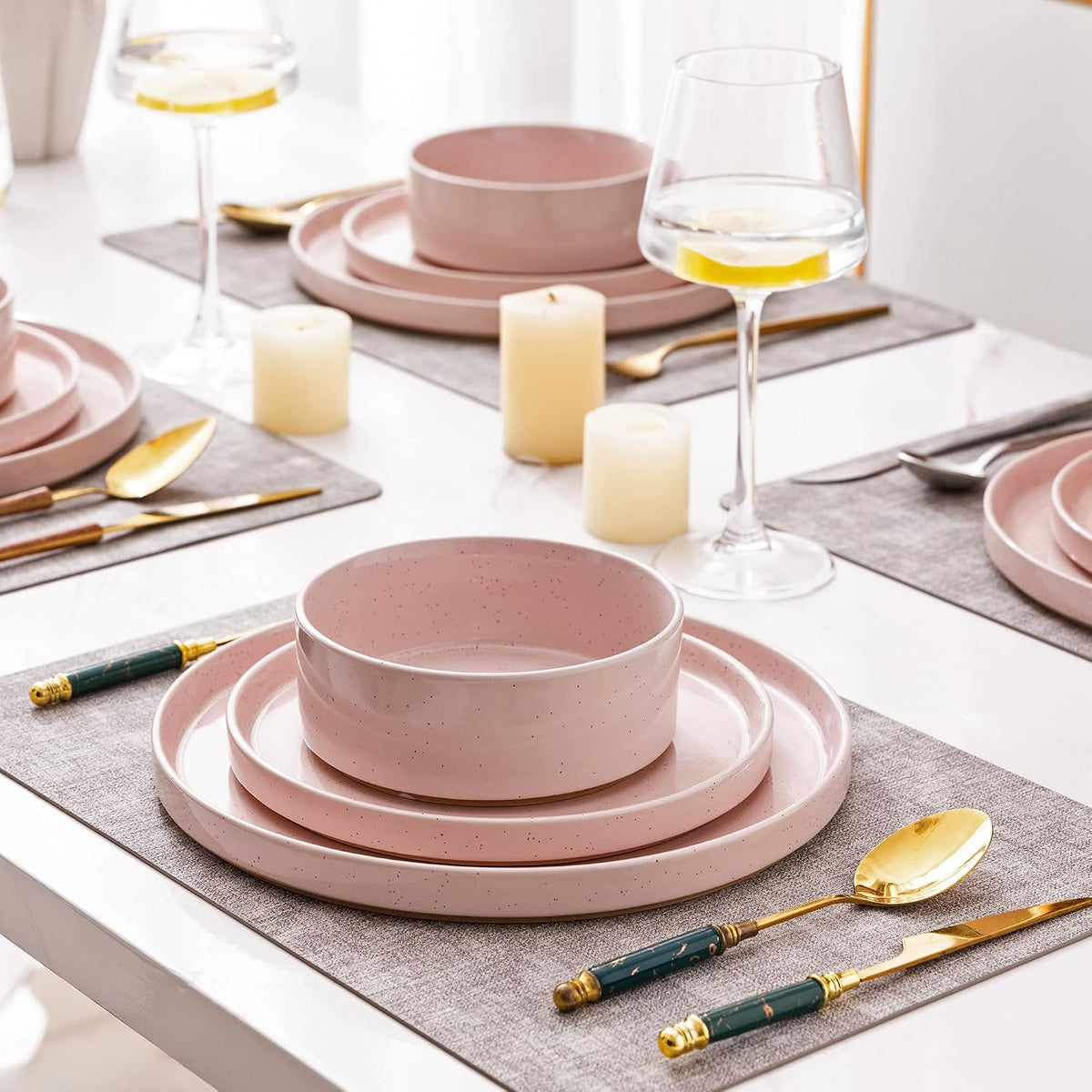 AmorArc Stoneware Dinnerware Sets for 4,12Pcs Plates and Bowls Set