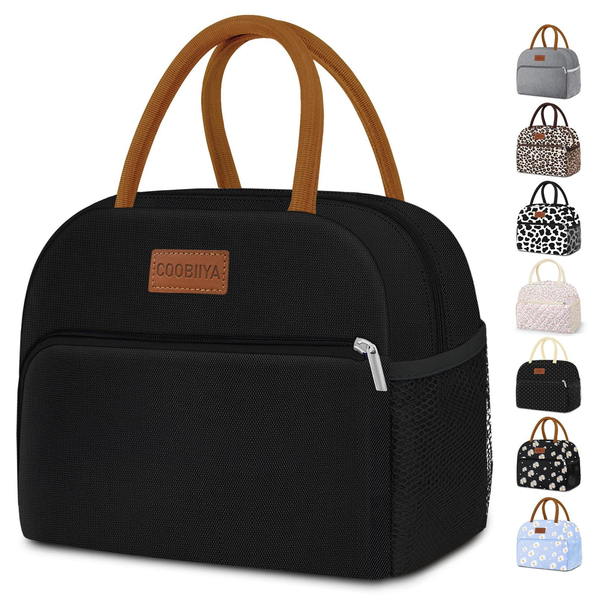 Coobiiya Lunch Bag Women,Lunch Box LunchBag for Women Adult Men, Small Leakproof Cute Lunch Tote Large Capacity Reusable Insulated Cooler Lunch Container for Work/Office/Picnic/Travel-Black Polka Dot