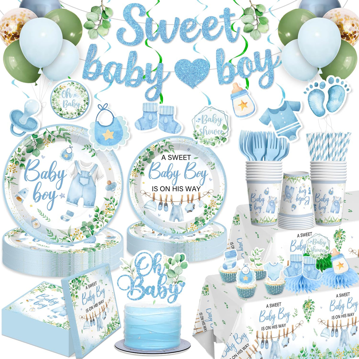 343PCS Xynic Classic Bear Baby Shower Decorations Tableware Set, 50 Guests