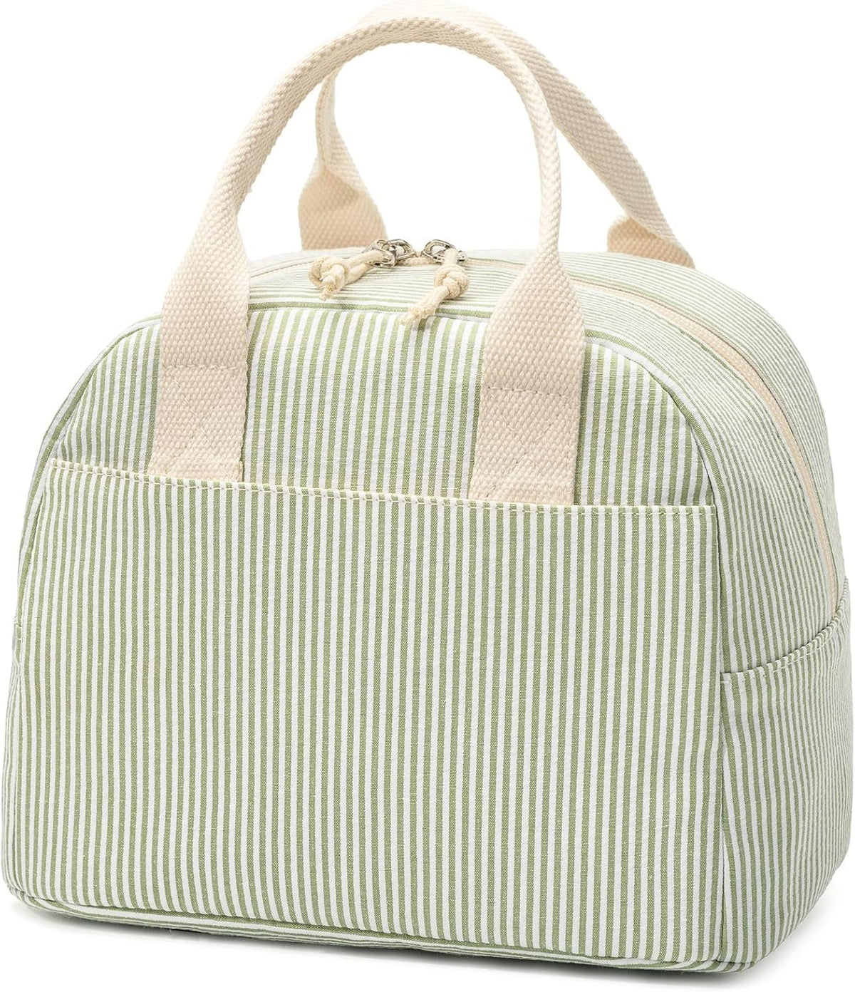 LOVELYWIND Lunch Box for Women,Insulated Lunch Bag,Green Stripe14-Can(9L)