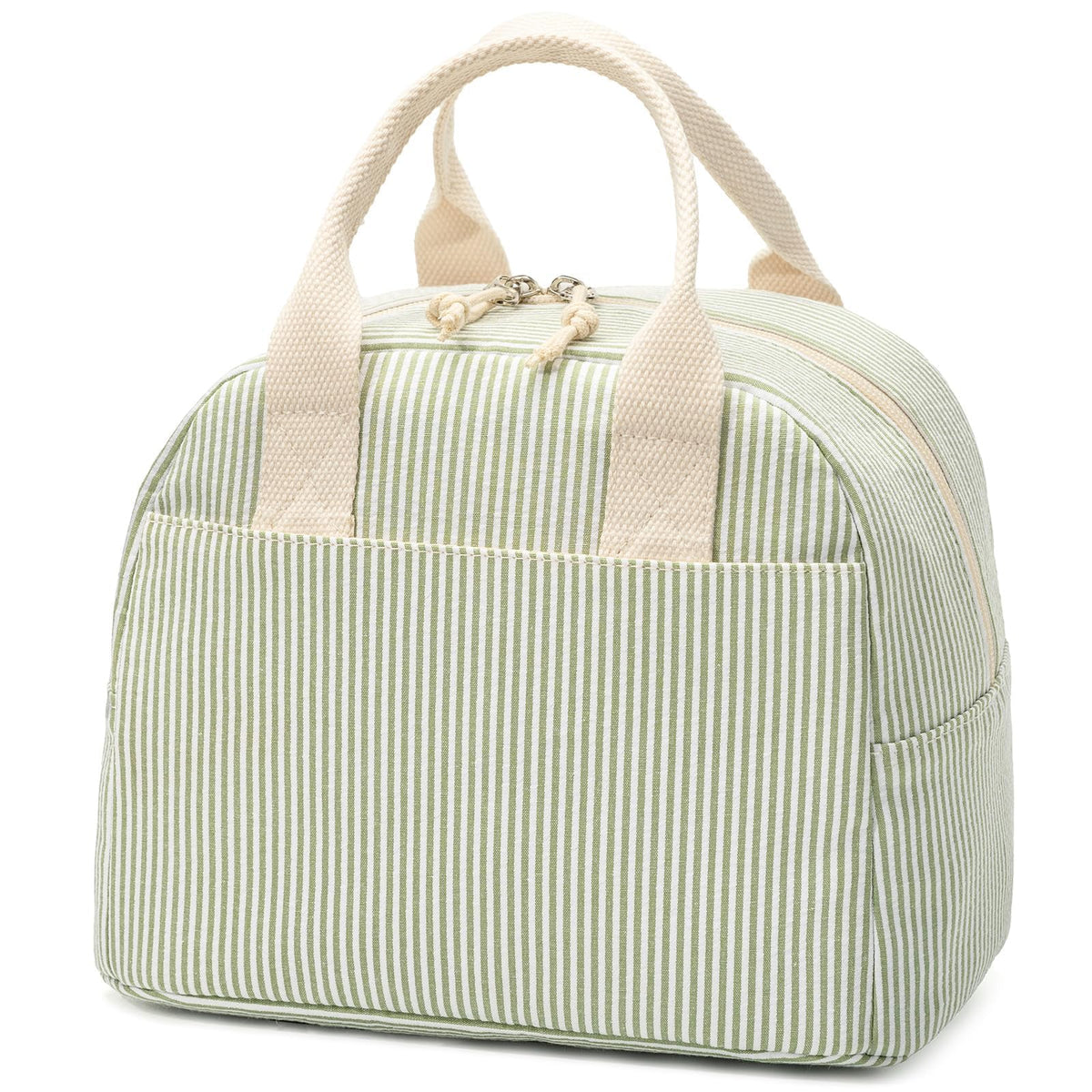 LOVELYWIND Lunch Box for Women,Insulated Lunch Bag,Green Stripe14-Can(9L)