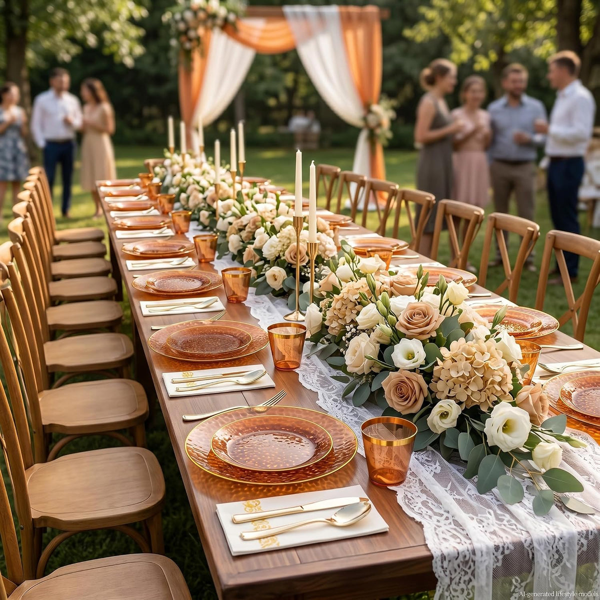 DaYammi 350PCS Amber Plastic Dinnerware Set for 50 Guests
