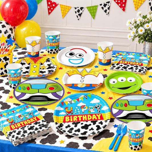 270pcs Cartoon Birthday Party Supplies Cow Themed Happy Birthday Tableware Set Yellow Party Plates and Napkins Kit Party Party Serves 30 Guests