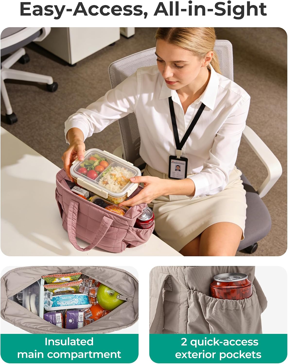 BAGSMART Lunch Bag Women Small Cute Quilted Insulated Leakproof Lightweight