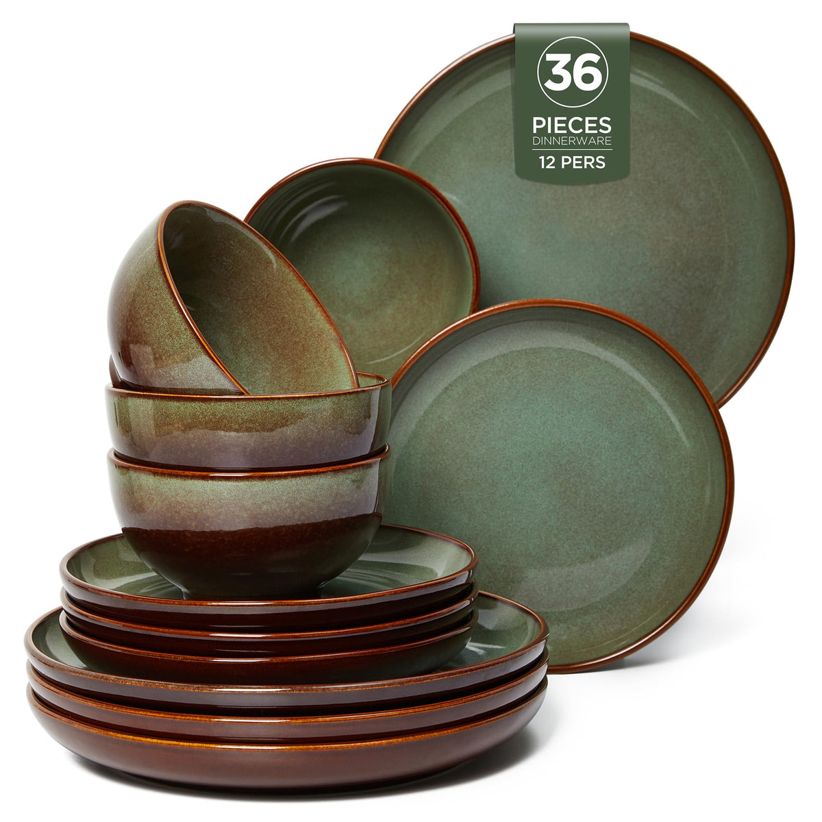 Pokini Stoneware Dinnerware Sets for 4, 12pcs Plates and Bowls Sets Dishes