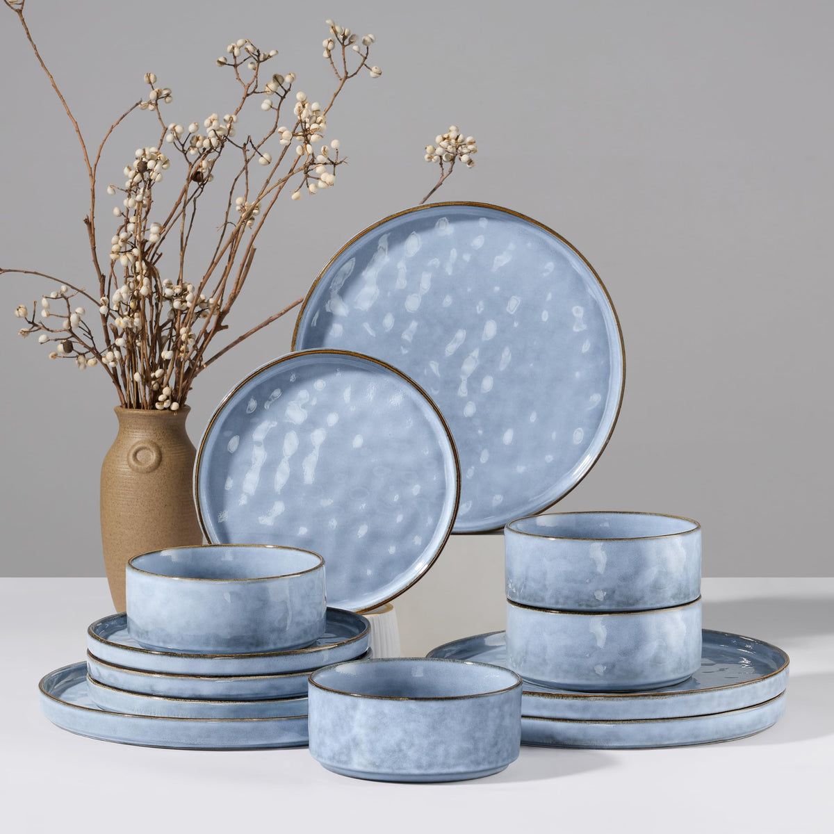 HaWare Dinnerware Sets, 12-Piece Plates and Bowls Set, Speckled White