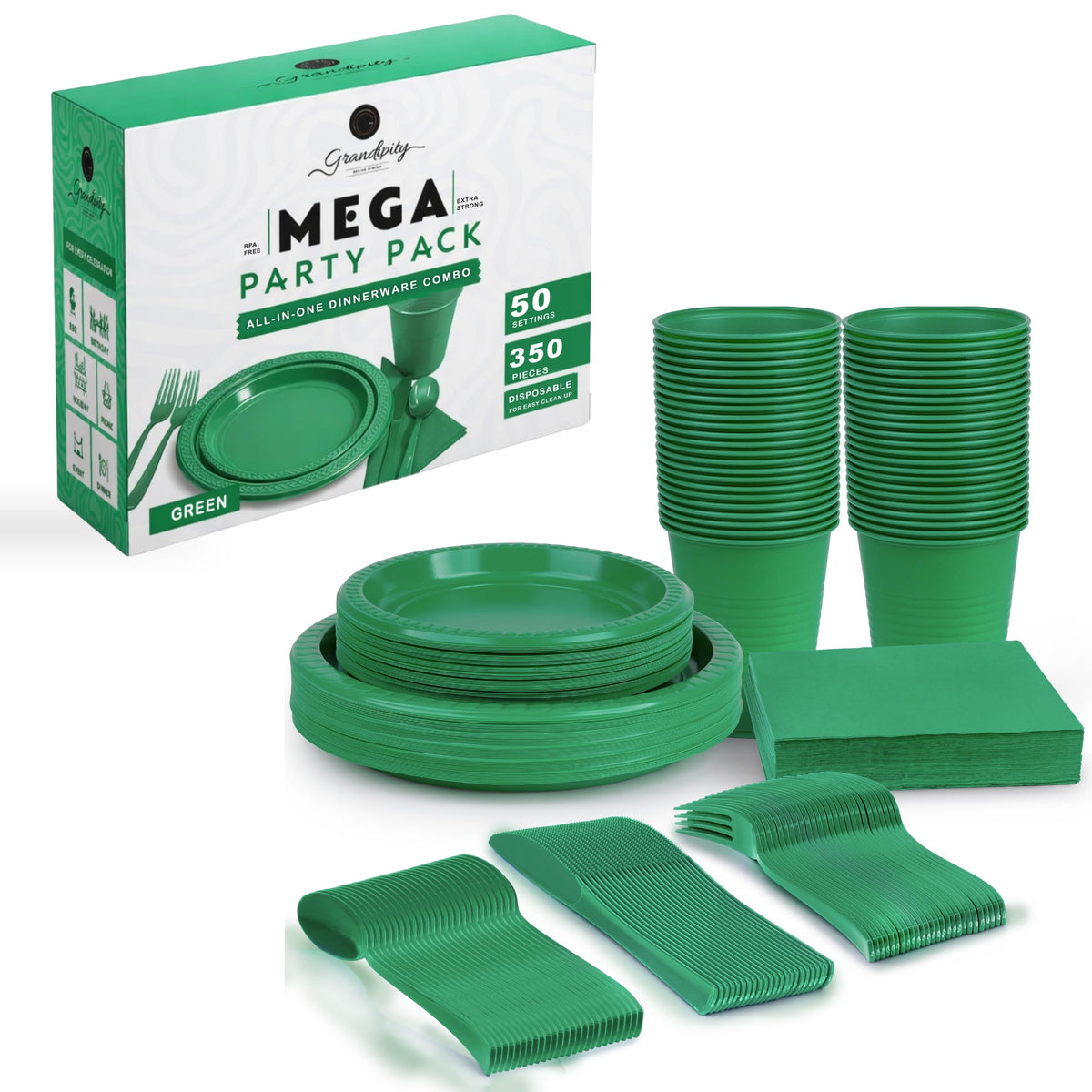 Grandipity Disposable Plastic Dinnerware Sets for Parties (720 pcs)