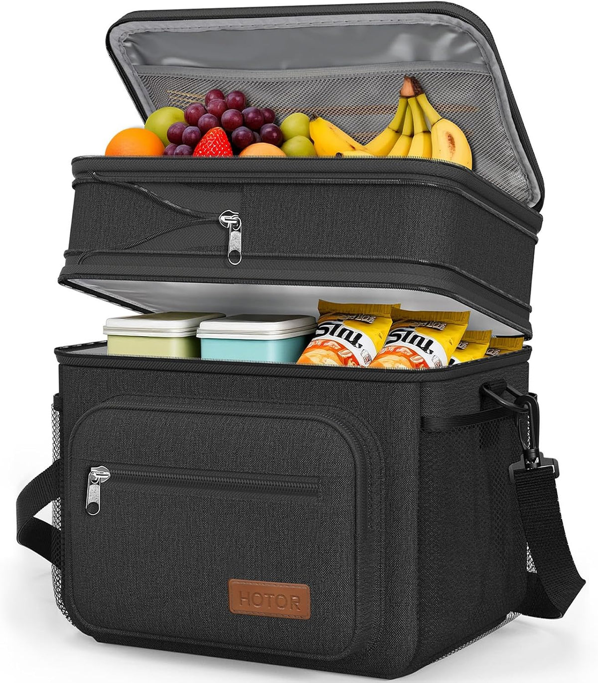 HOTOR Lunch Box Men Women Double-Layer Insulated Lunch Bag Black 12L