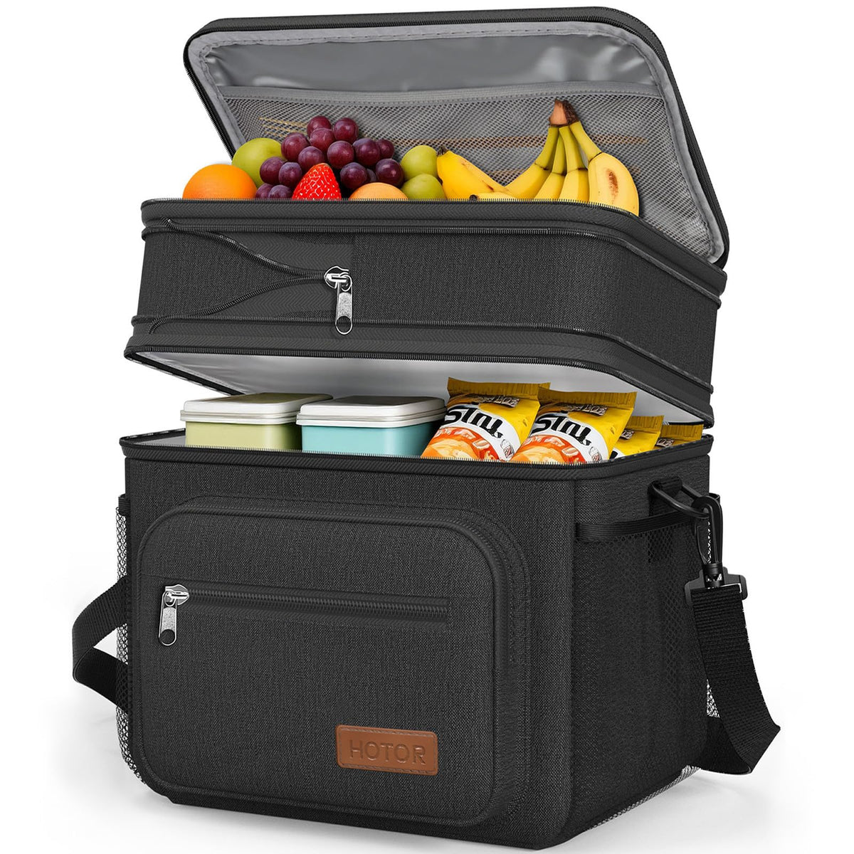 HOTOR Lunch Box Men Women Double-Layer Insulated Lunch Bag Black 12L