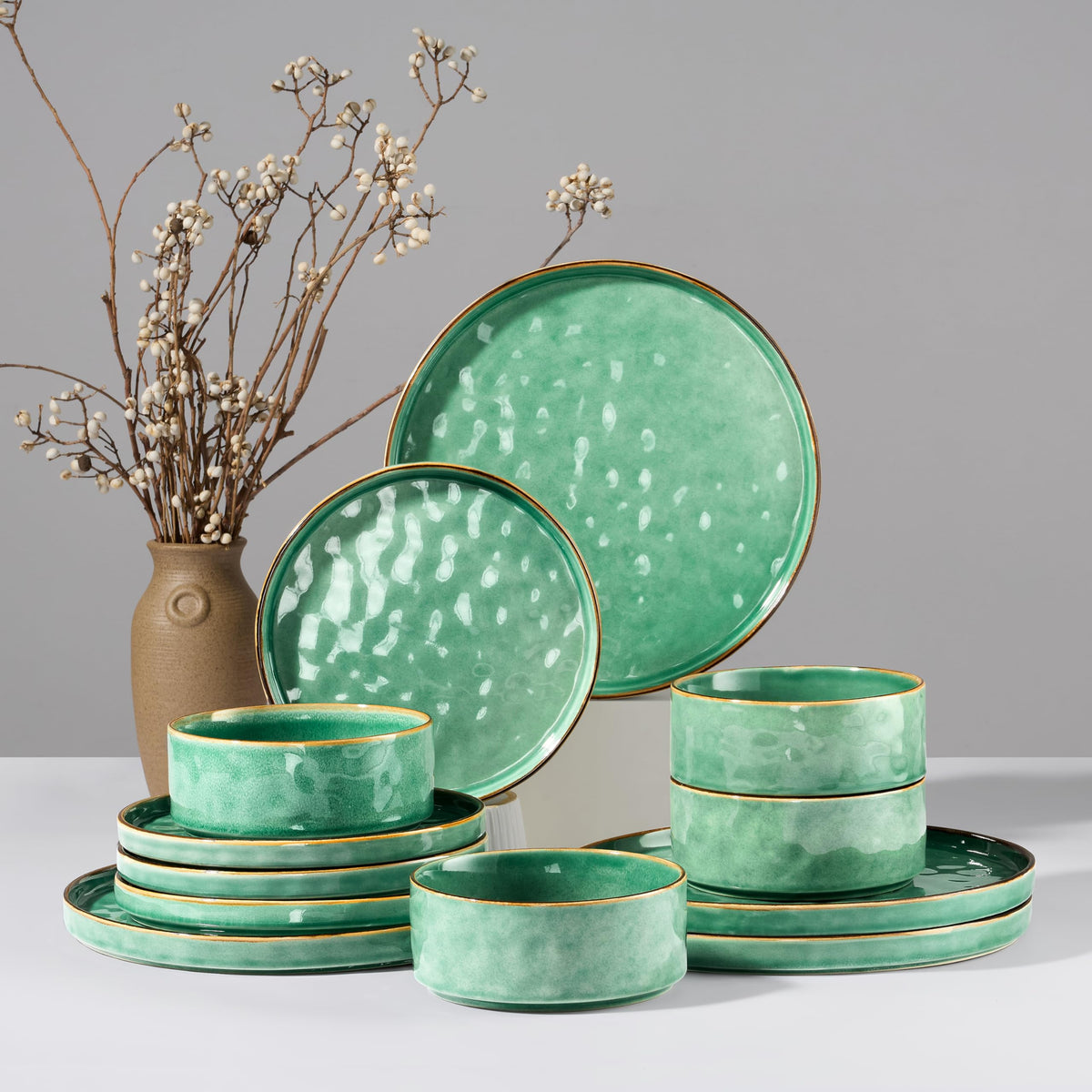 HaWare Dinnerware Sets, 12-Piece Plates and Bowls Set, Speckled White