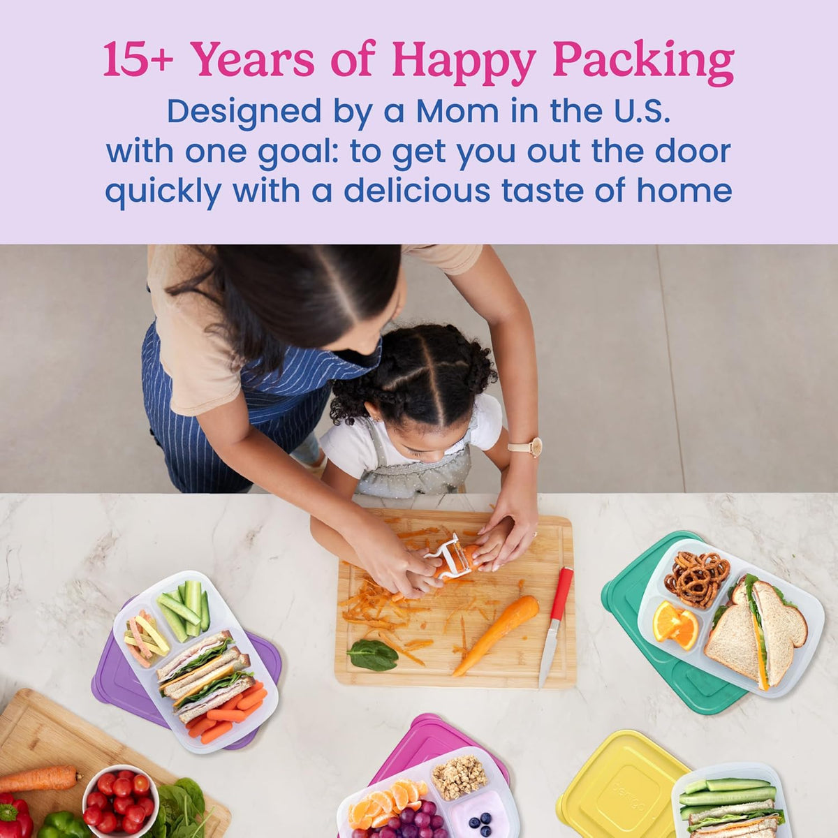 Bentgo Easyboxes - Original Stackable Lunch Boxes - Reusable 3-Compartment Food Containers for Kids and Adults - Bento Lunch Box for Meal Prep, School, & Work - BPA Free, Set of 4 (Brights)