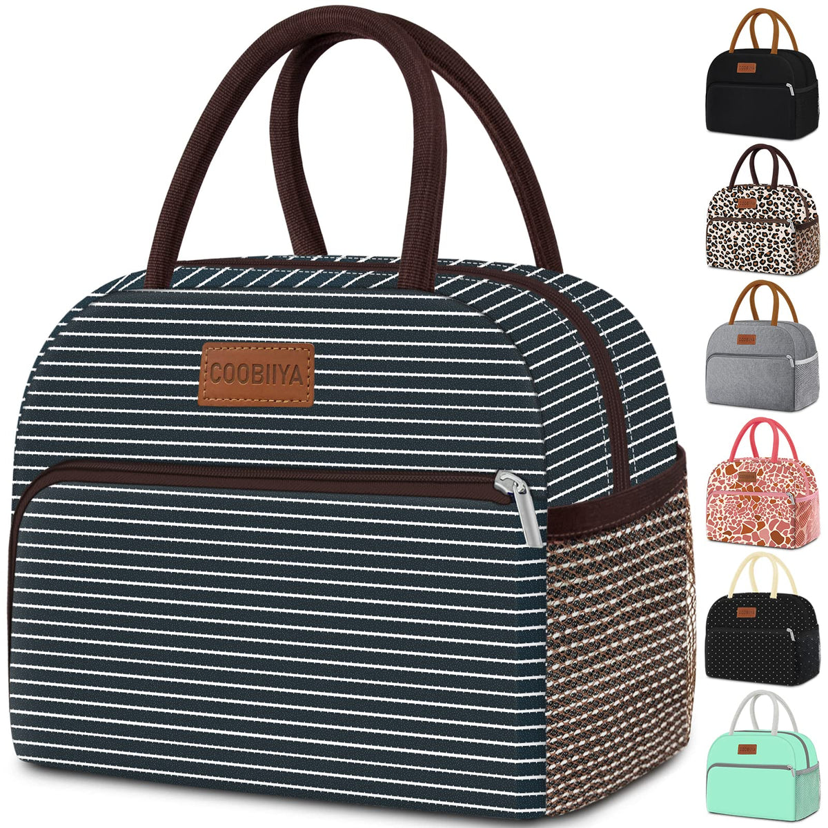 Coobiiya Lunch Box Lunch Bag for Women Men,Reusable Cute Lunch Pail bag,Leakproof,Insulated LunchBox Tote Compact 10L, Cooler Lunch Container for Work Travel Office (Black)