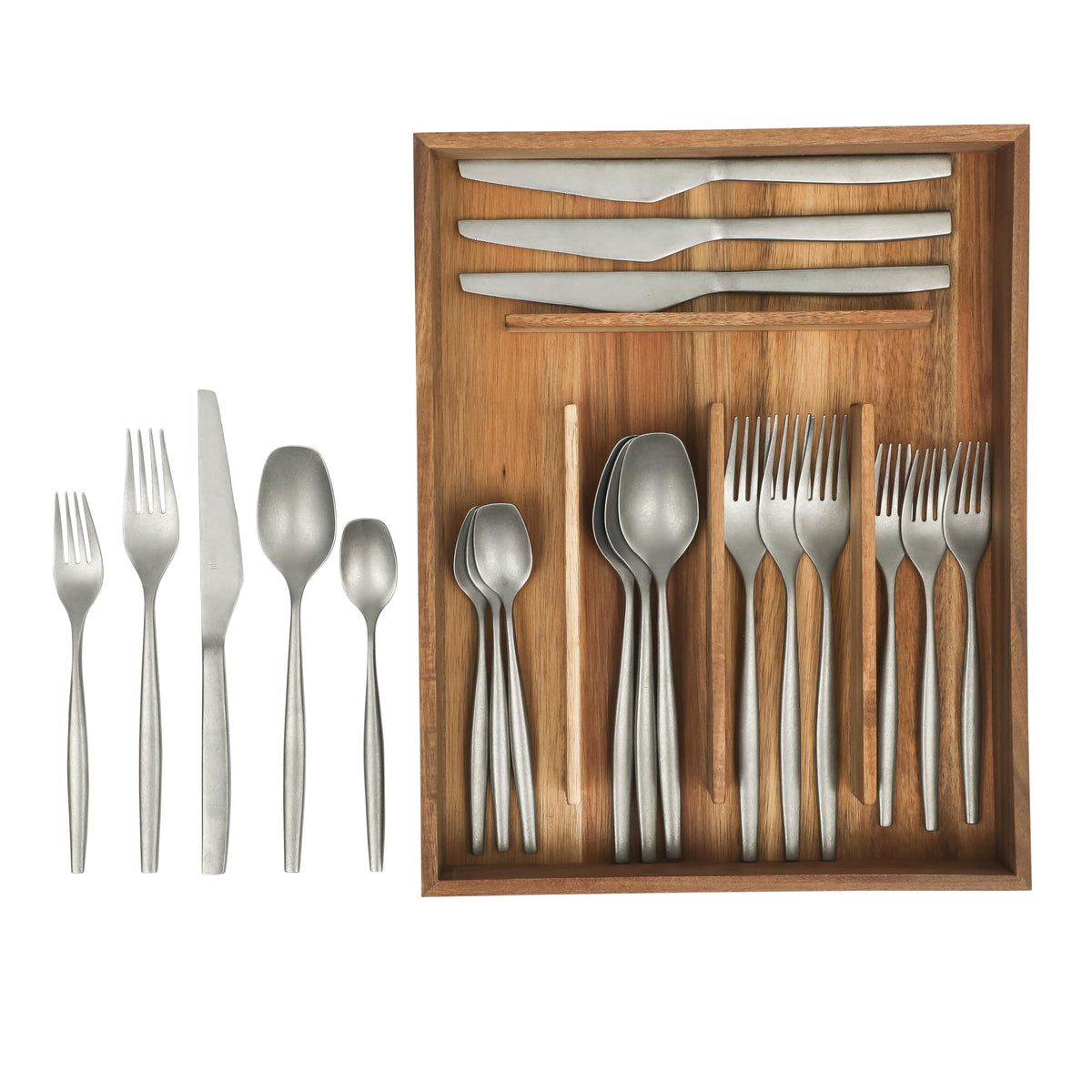 Bloomhouse - Two Time Oprah's Favorite Things Winner - 20 Piece Stone Washed Gold Flatware 18/10 Stainless Steel Silverware Cutlery Utensil Set With Acacia Wood Caddy - Service for 4