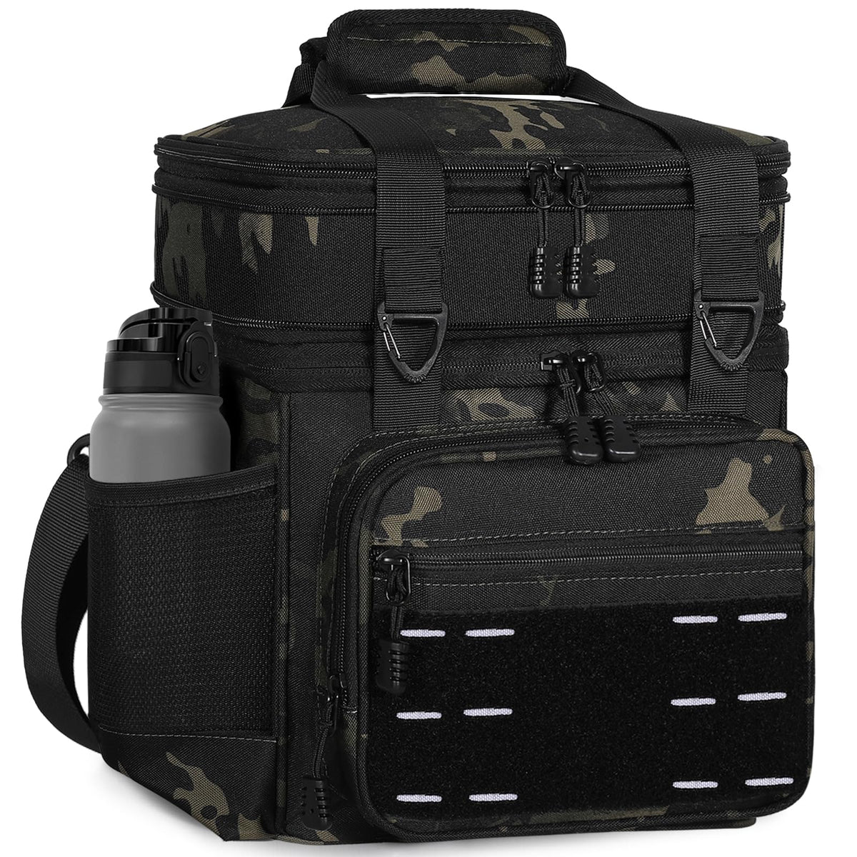 TENKIST Tactical Expandable Lunch Box Men 2 Layer Cooler Bag 20 Cans Black