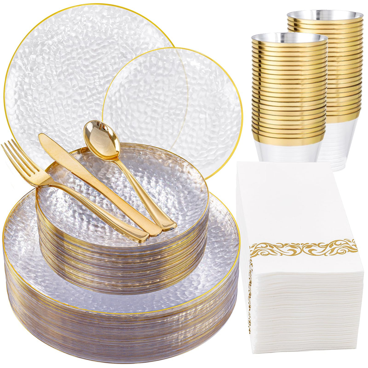 DaYammi 350PCS Amber Plastic Dinnerware Set for 50 Guests