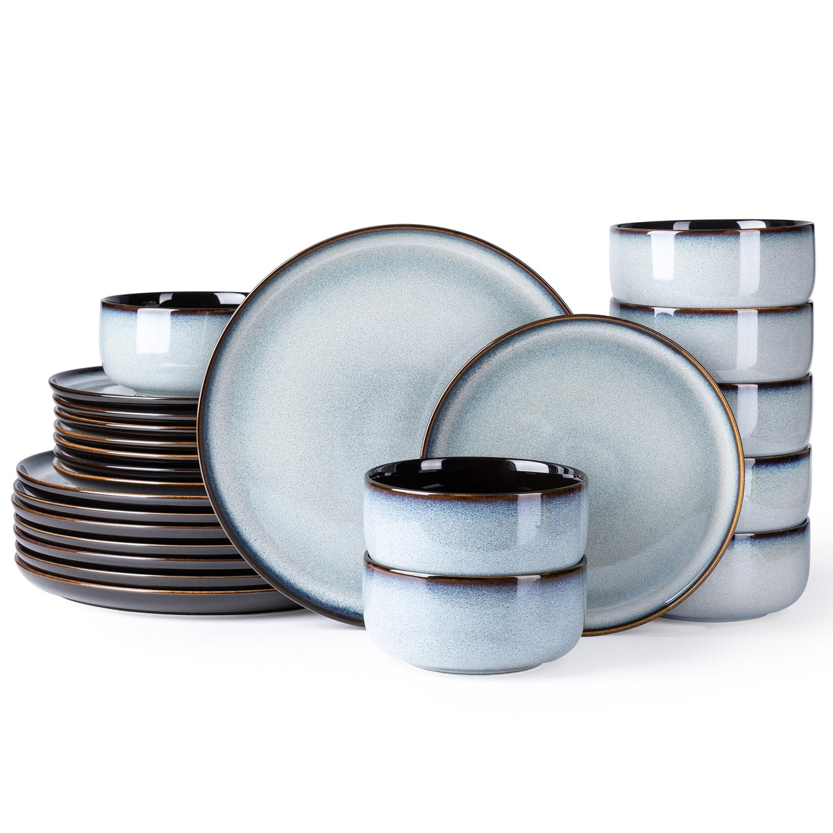LeRatio Ceramic Dinnerware Sets for 4,12Pcs Porcelain Plates and Bowls Set