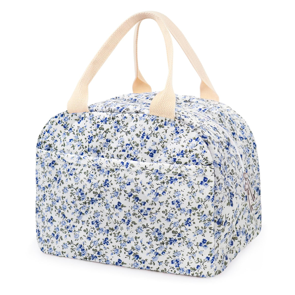 Cotton Quilted Insulated Lunch Bag, Reusable Quilted Floral Lunch Tote Bags