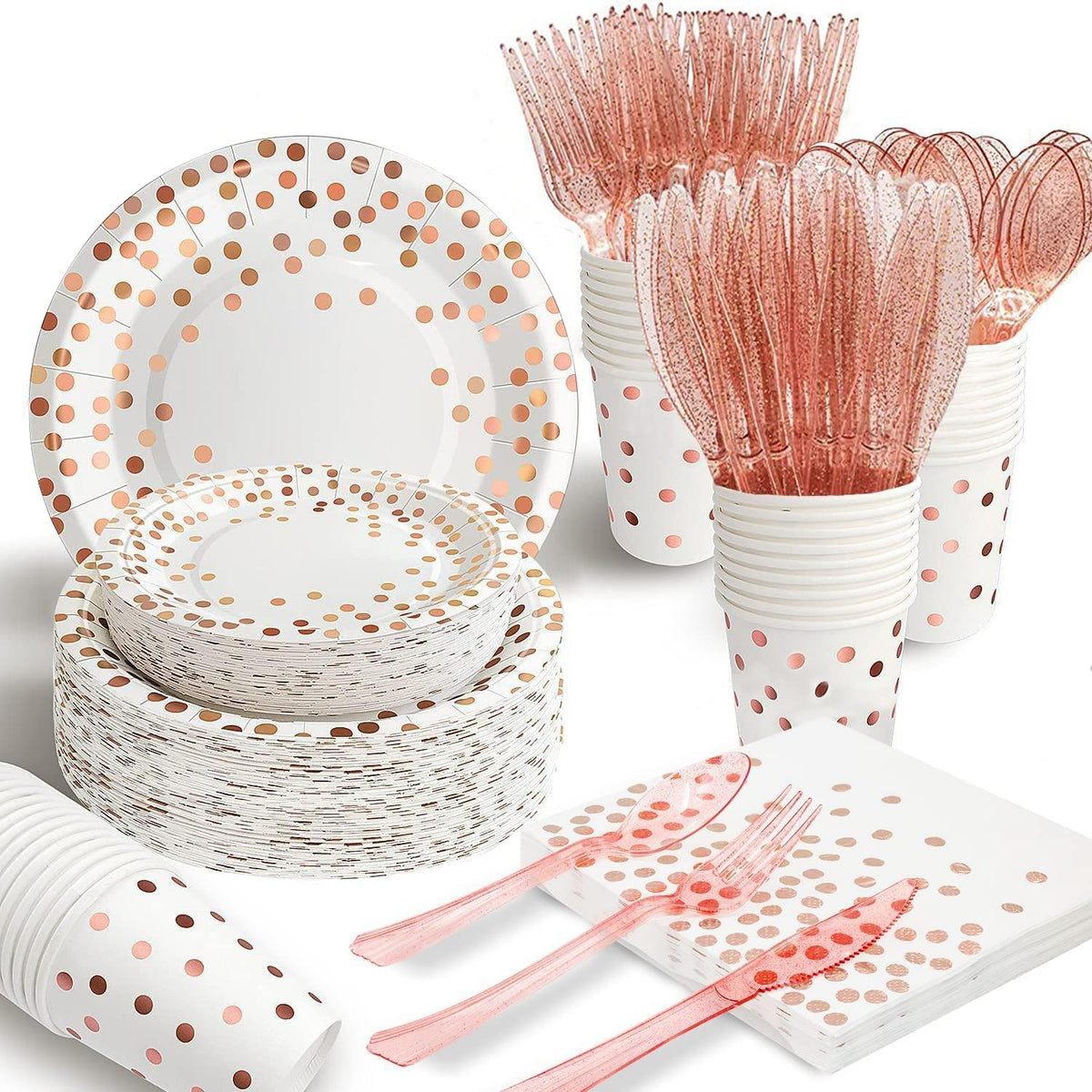 AIRE Pink Gold Paper Plates, 175PCS Disposable Dinnerware Set for 25 Guests