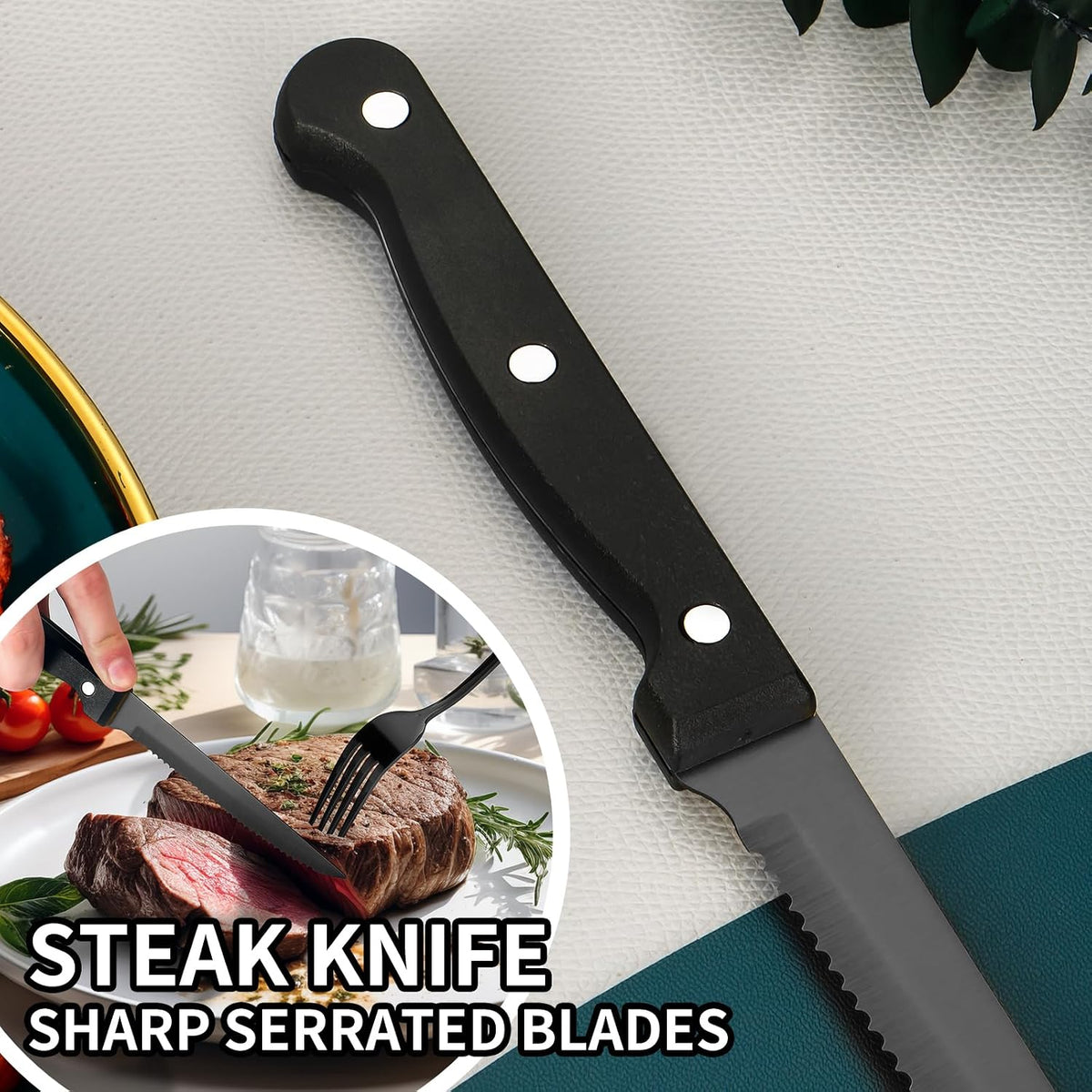 Lazycorner 60-Piece Black Silverware Set with Steak Knives Black Stainless Steel Flatware Set for 10 Food Grade Tableware Cutlery Set Rust-proof, Mirror Polished, Dishwasher Safe