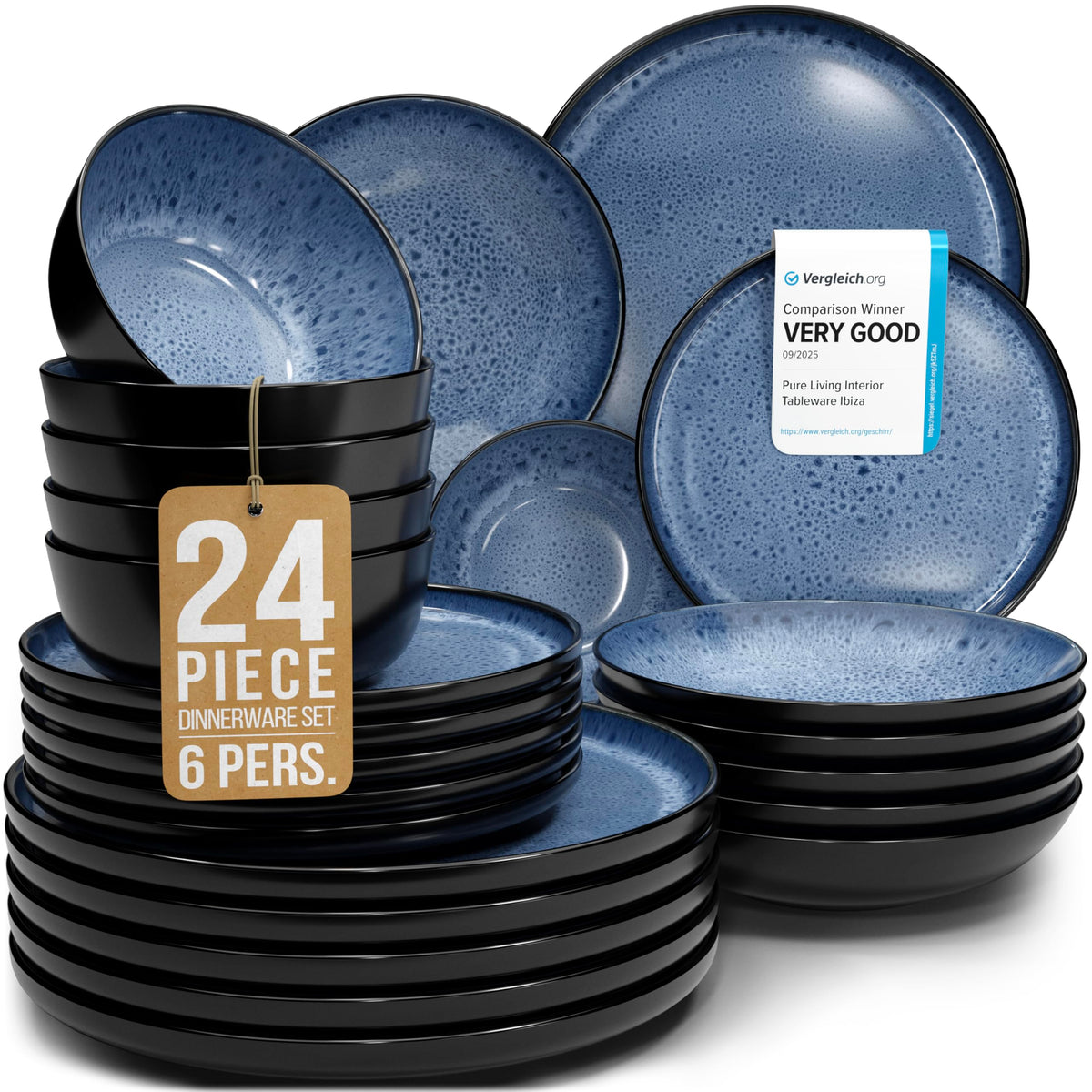 16 Piece Stoneware Dinnerware Set for 4, Handcrafted Plates and Bowls Set