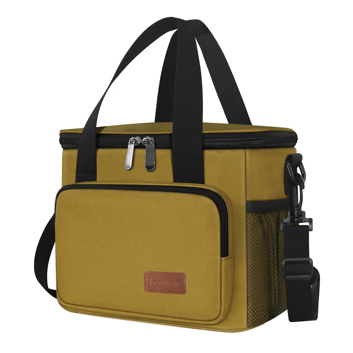 Femuar Reusable Lunch Box for Men/Women - Insulated Lunch Bag Leakproof Lunchbox for Work Office Picnic Beach - Freezable Lunch Cooler Bag with Adjustable Shoulder Strap - Black