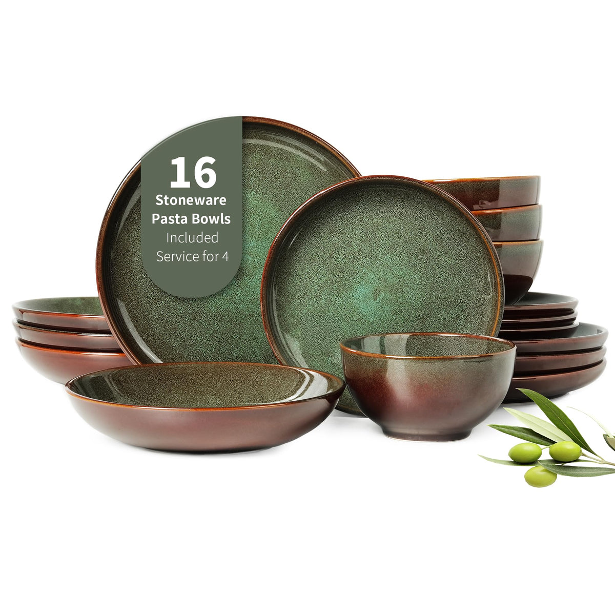 Pokini Stoneware Dinnerware Sets for 8, 24pcs Plates and Bowls Sets Dishes