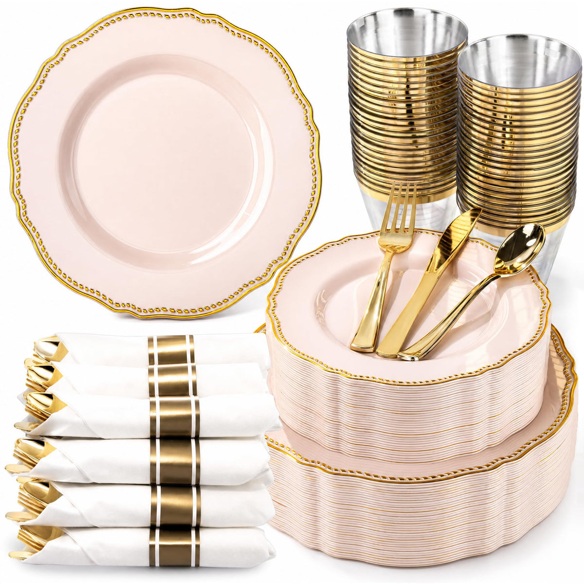 Hioasis 175 Pcs Black and Gold Plastic Plates Wedding & Party