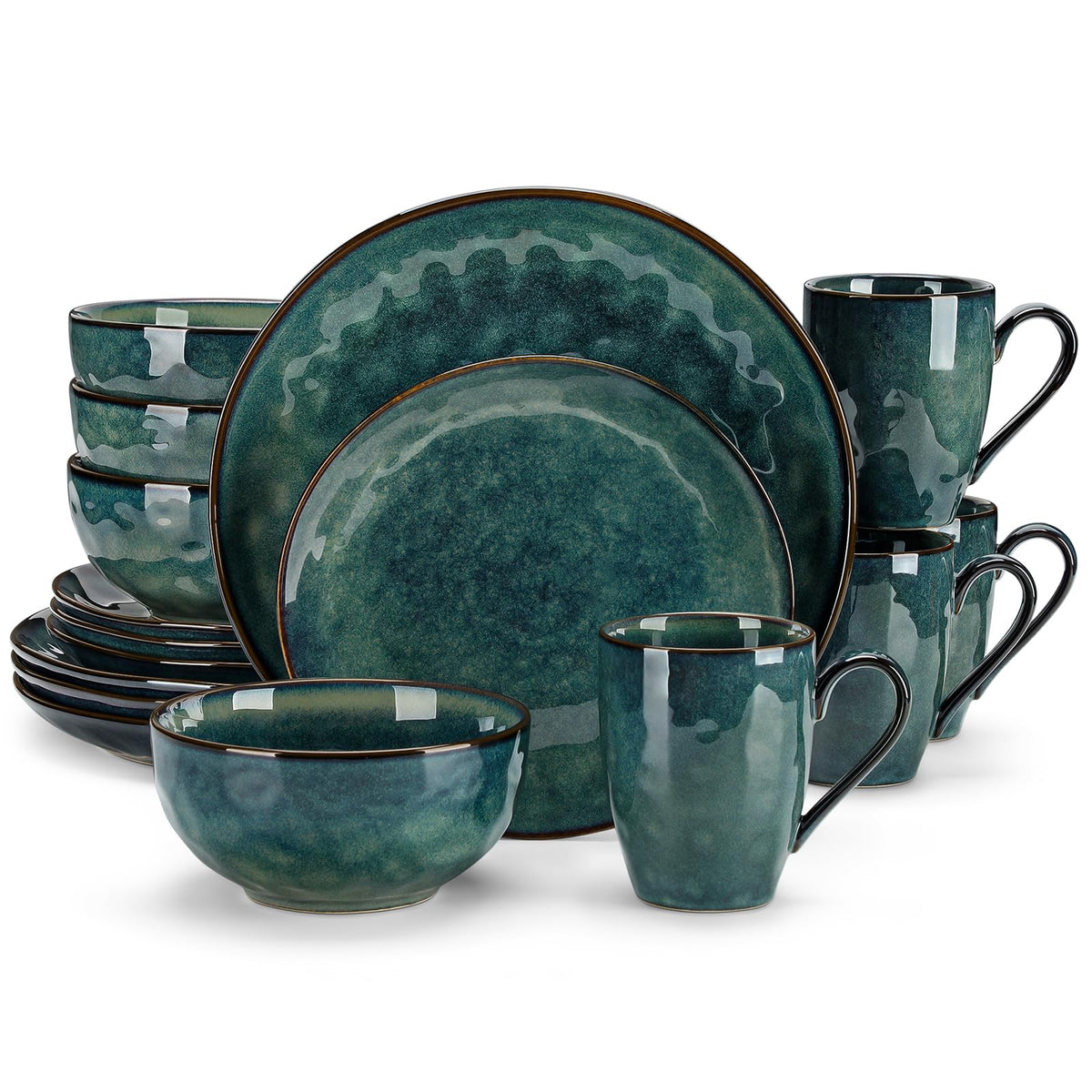 vancasso Starry 12 Pcs Dinnerware Set for 4, Handmade Reactive Glaze, Green