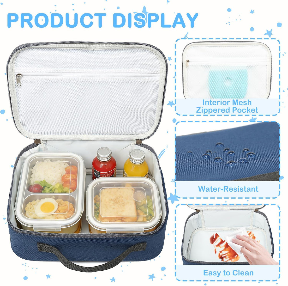 FlowFly Kids Lunch box Insulated Soft Bag Mini Cooler Back to School Thermal Meal Tote Kit for Girls, Boys,Cyan